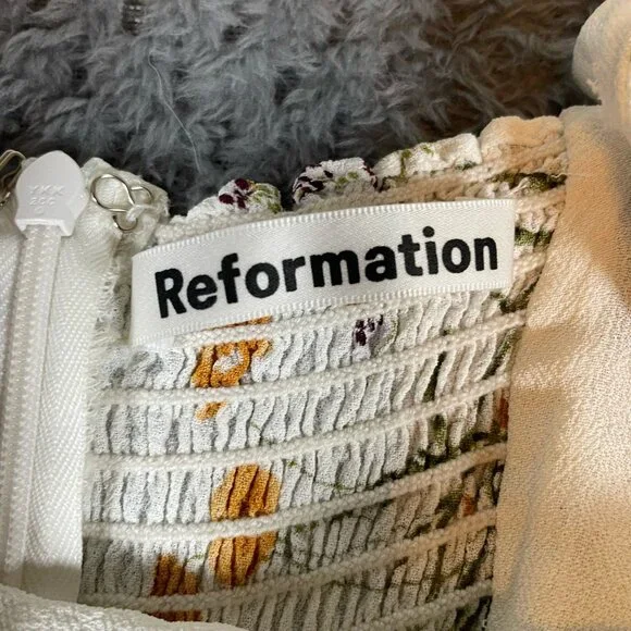 Reformation Womens Floral Nectarine Midi Dress Slit Smocked Coquette Cottagecore - Picture 3 of 9